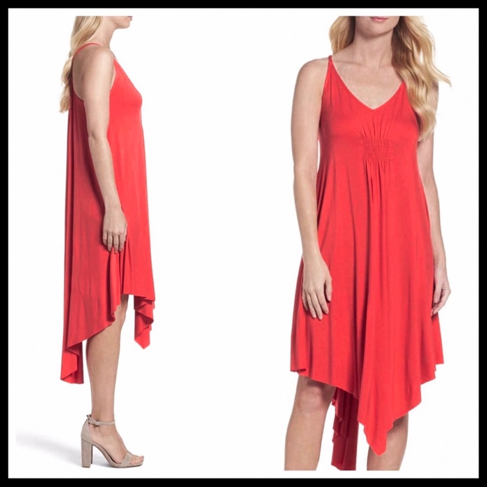 RED HI-LO KNIT MIDI SLIP TANK DRESS A3C - Picture 4 of 8